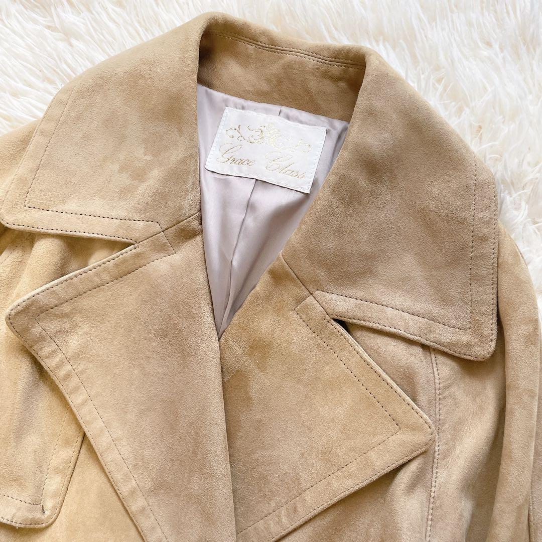 美品✨グレースクラス ラムレザー スウェードロングコート　M ベルト　ベージュ