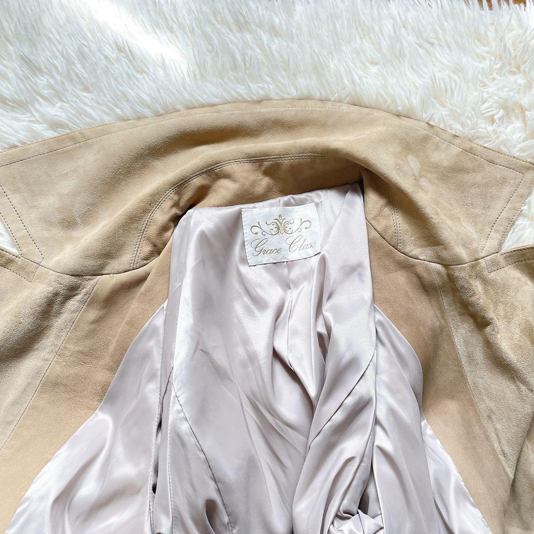 美品✨グレースクラス ラムレザー スウェードロングコート　M ベルト　ベージュ