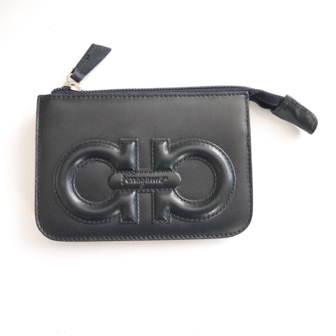 ✈大きめ ガンチーニ　フェラガモ　レザー　ケース　小銭入れ　キーリング　黒