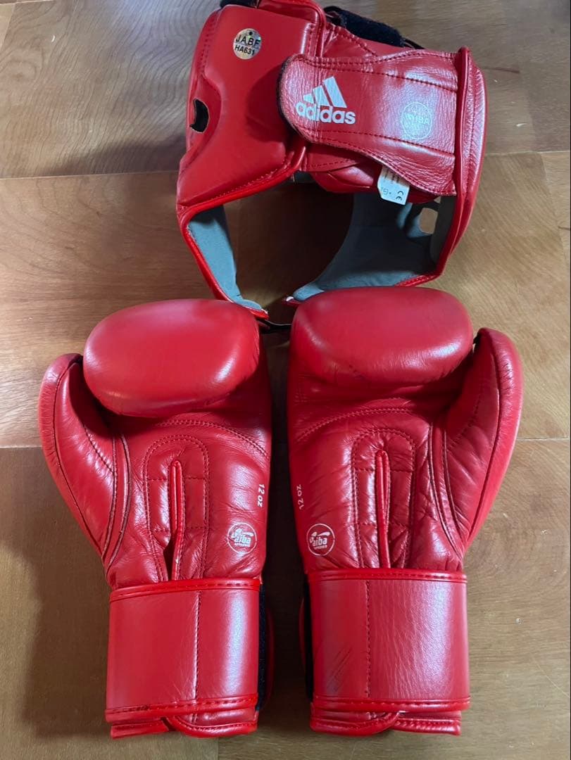 adidas AIBA 赤 グローブ12oz＆ヘッドギアMセット