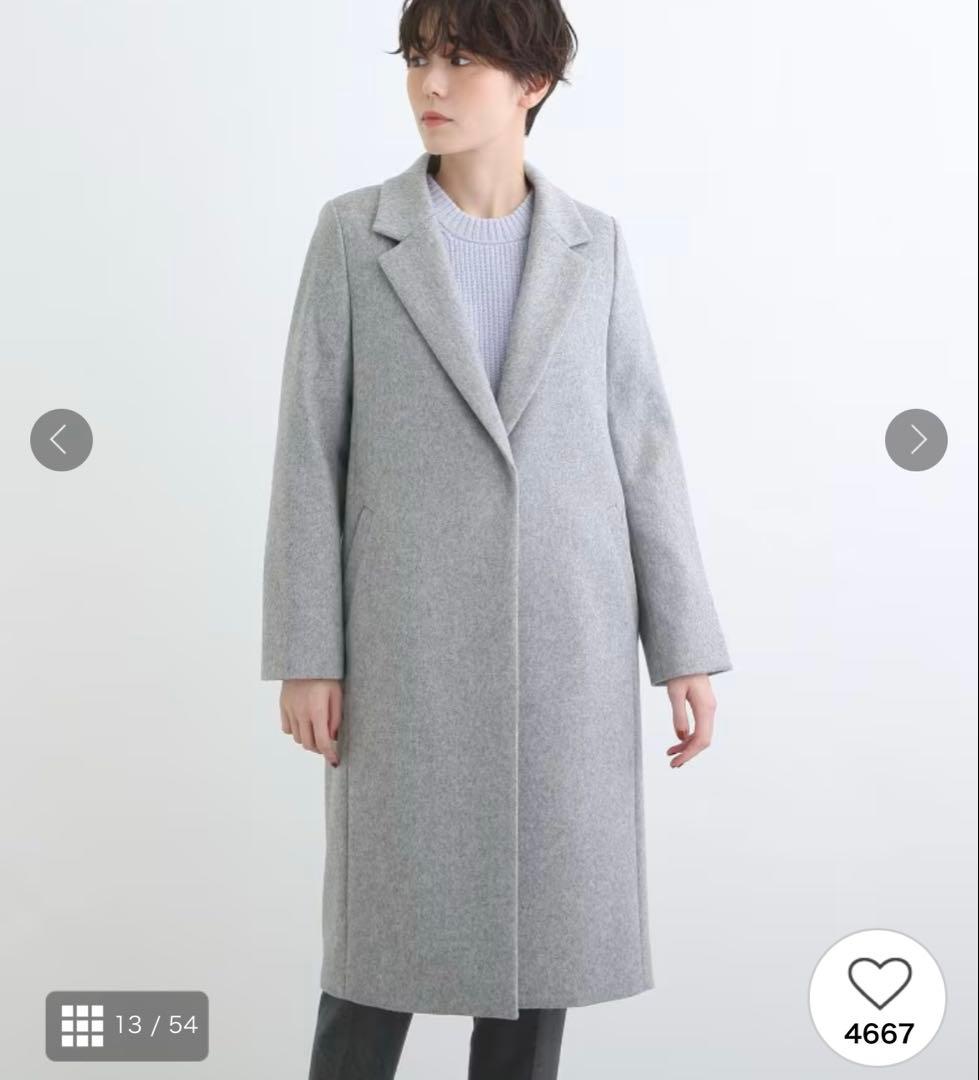 新品　インディヴィ　ウール　チェスターコート　ブルー系　34