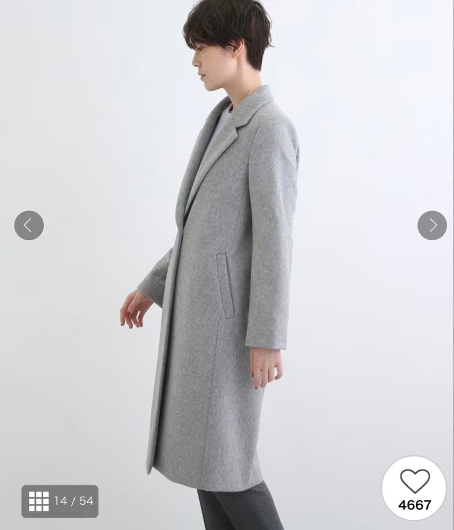 新品　インディヴィ　ウール　チェスターコート　ブルー系　34