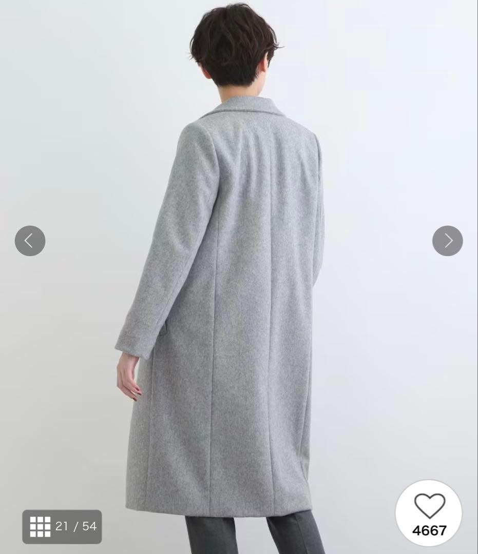 新品　インディヴィ　ウール　チェスターコート　ブルー系　34