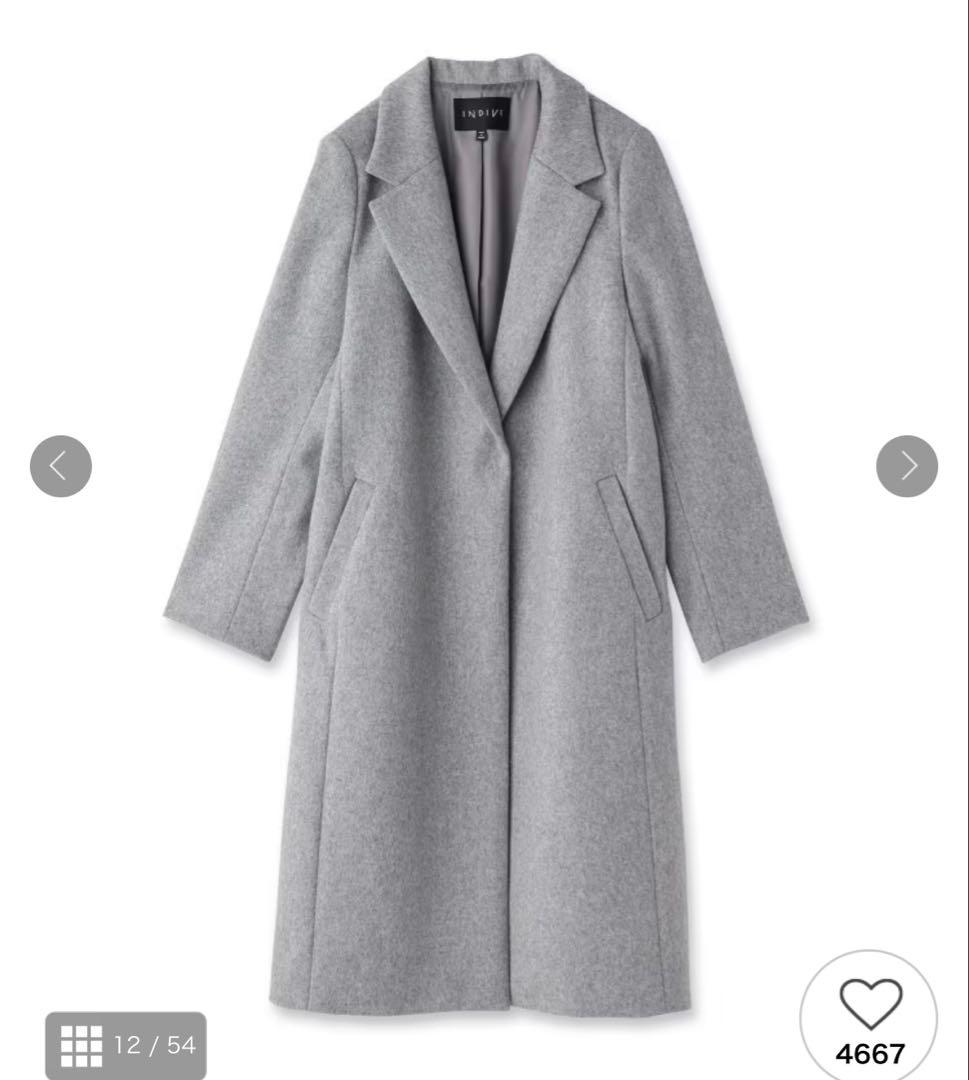 新品　インディヴィ　ウール　チェスターコート　ブルー系　34