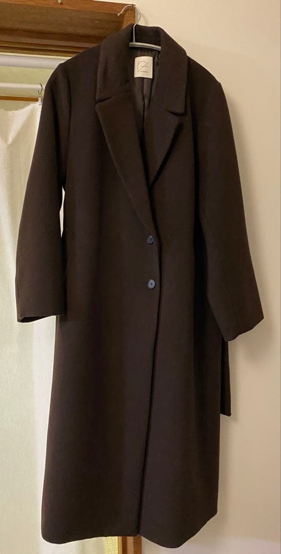 crewre アジャスタブルウールロングコート ダークブラウン1【美品】