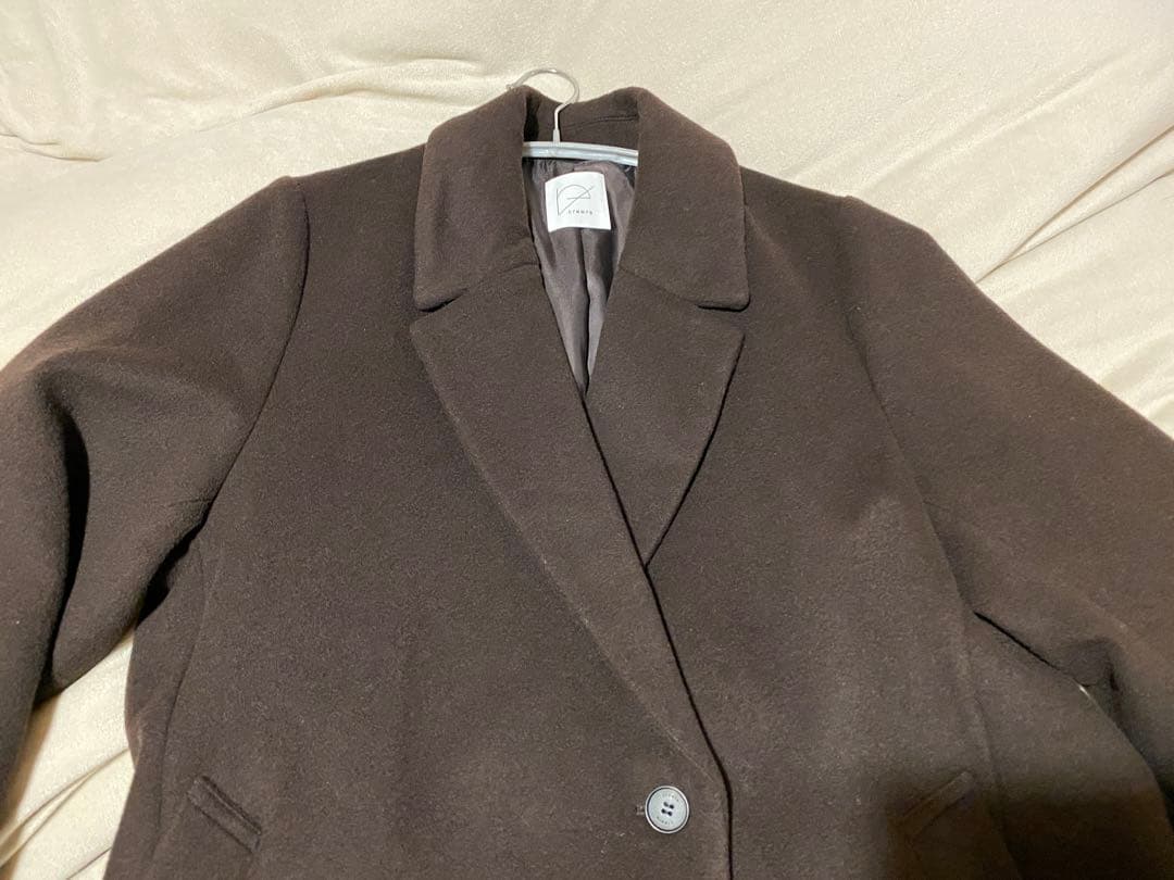 crewre アジャスタブルウールロングコート ダークブラウン1【美品】