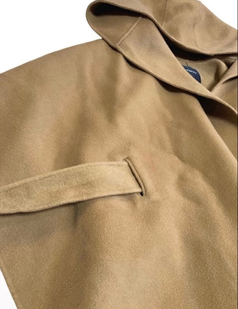 Theoryセオリー ポンチョケープ　ベルト付き　フード　カシミア混キャメル　S