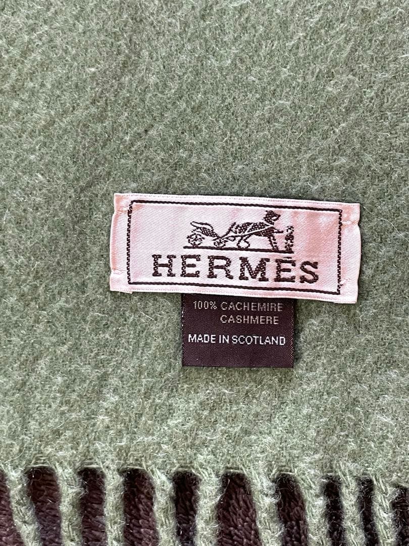 美品 HERMES エルメス マフラー　カシミヤ 100%グリーン男女兼用