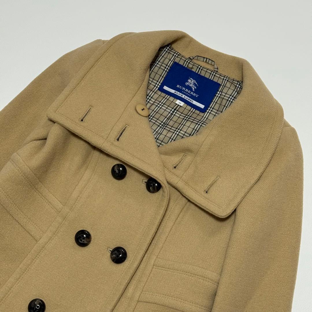 バーバリーブルーレーベル　ダブルブレスト　ロングコート　ノバチェック アンゴラ