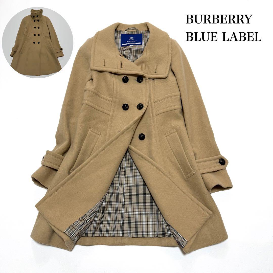 バーバリーブルーレーベル　ダブルブレスト　ロングコート　ノバチェック アンゴラ