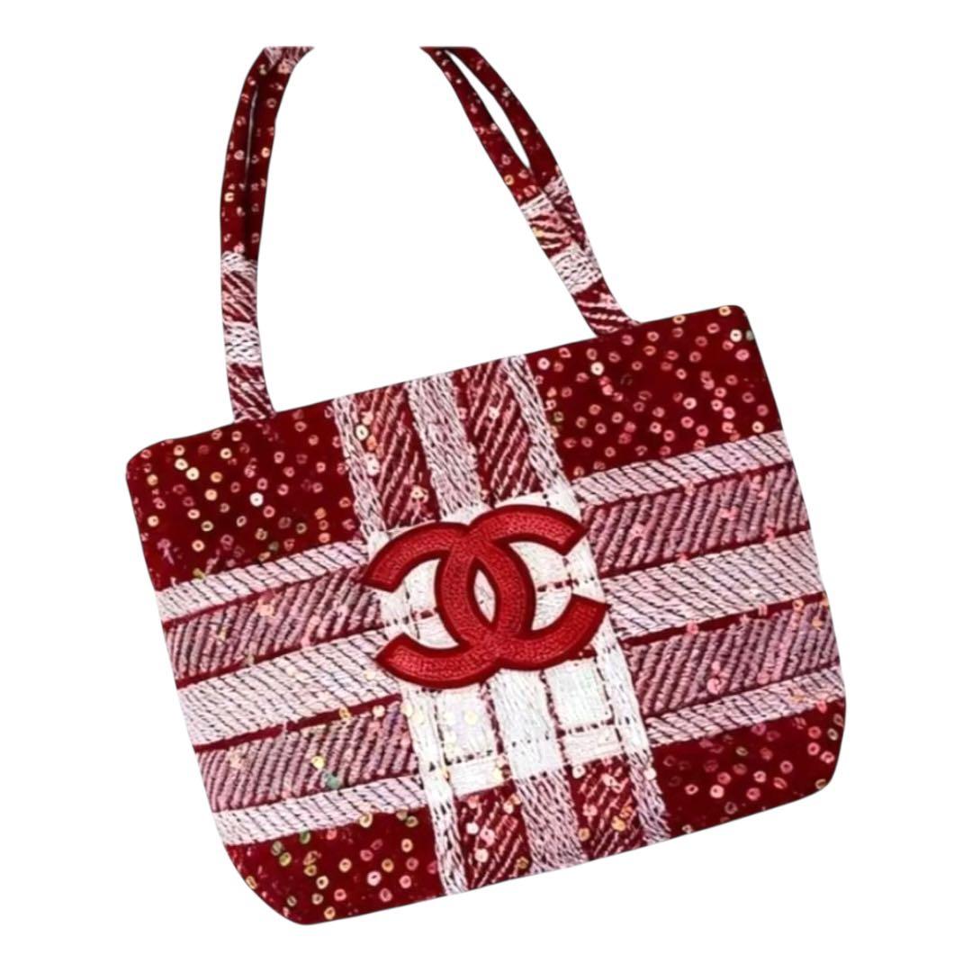 ご*り様 【新品未使用】 CHANEL ツイード 赤 スパンコール トートバッグ