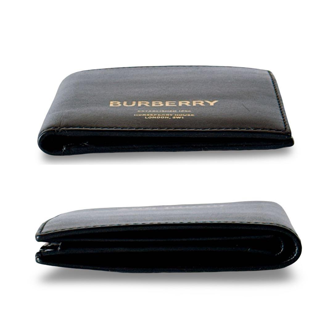 BURBERRY バーバリー 二つ折り財布 スムースレザー ブラックロゴ型押し