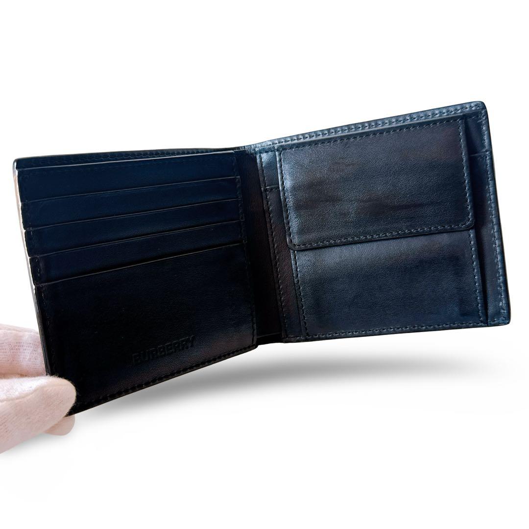 BURBERRY バーバリー 二つ折り財布 スムースレザー ブラックロゴ型押し