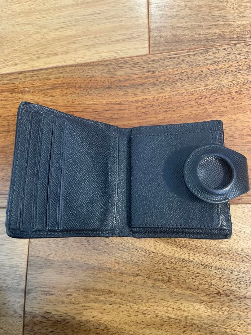 AirTag用Fermi+二つ折り財布 Annonayフレンチカーフ牛革ネイビー