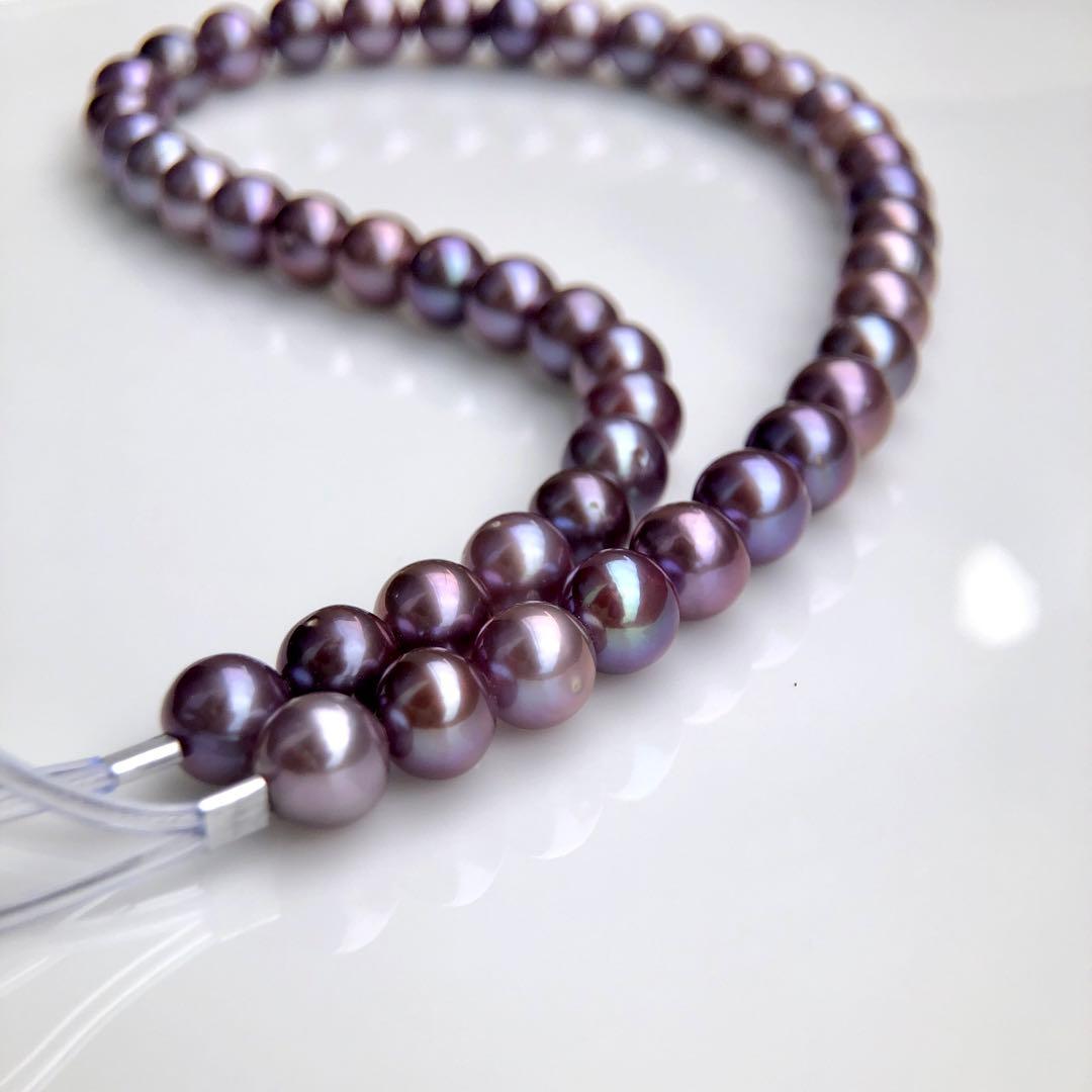 本真珠淡水エジソンパール　パープル系8-10㍉ネックレス連材BEN816