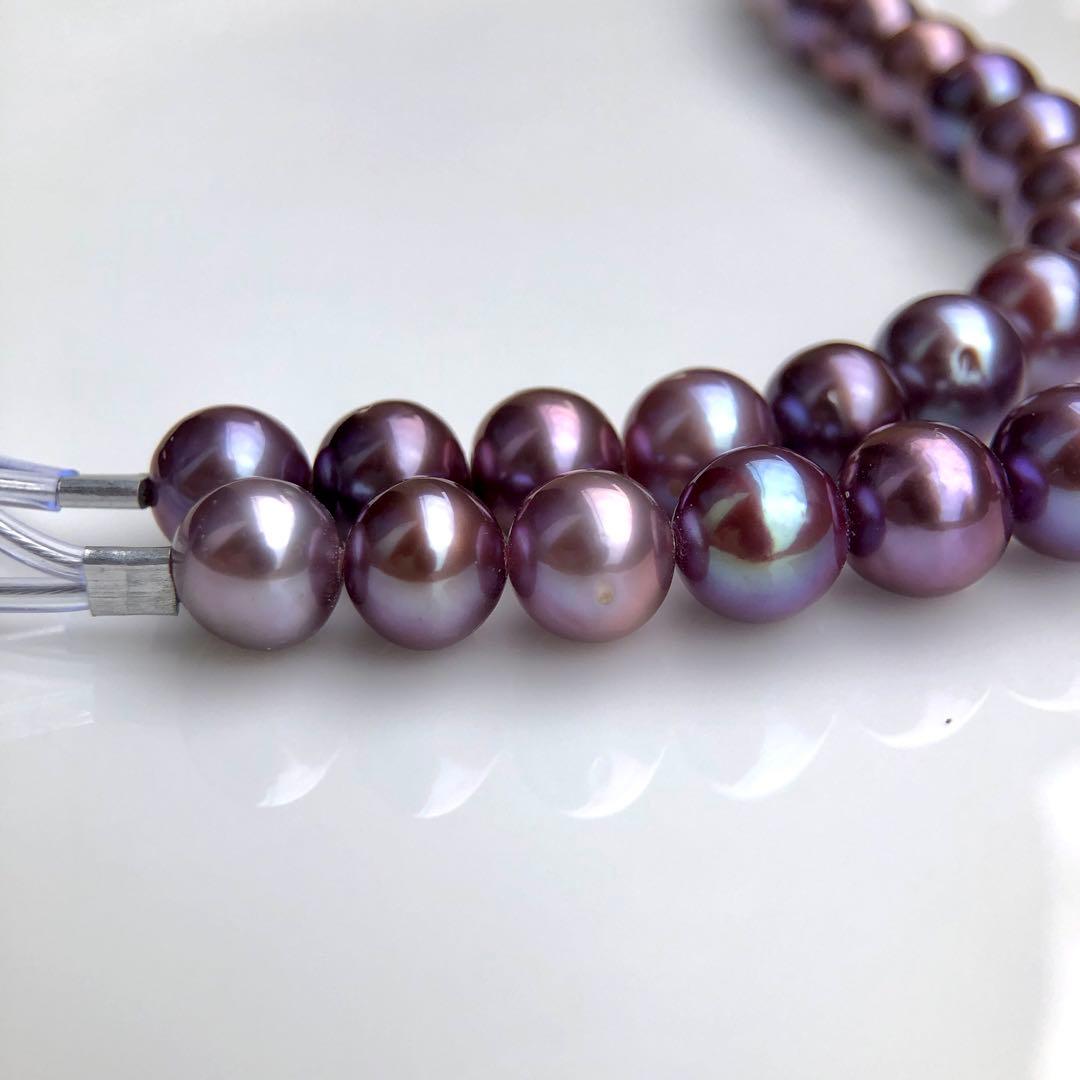 本真珠淡水エジソンパール　パープル系8-10㍉ネックレス連材BEN816
