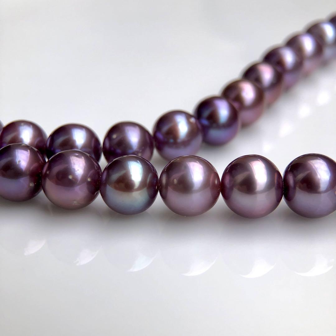 本真珠淡水エジソンパール　パープル系8-10㍉ネックレス連材BEN816