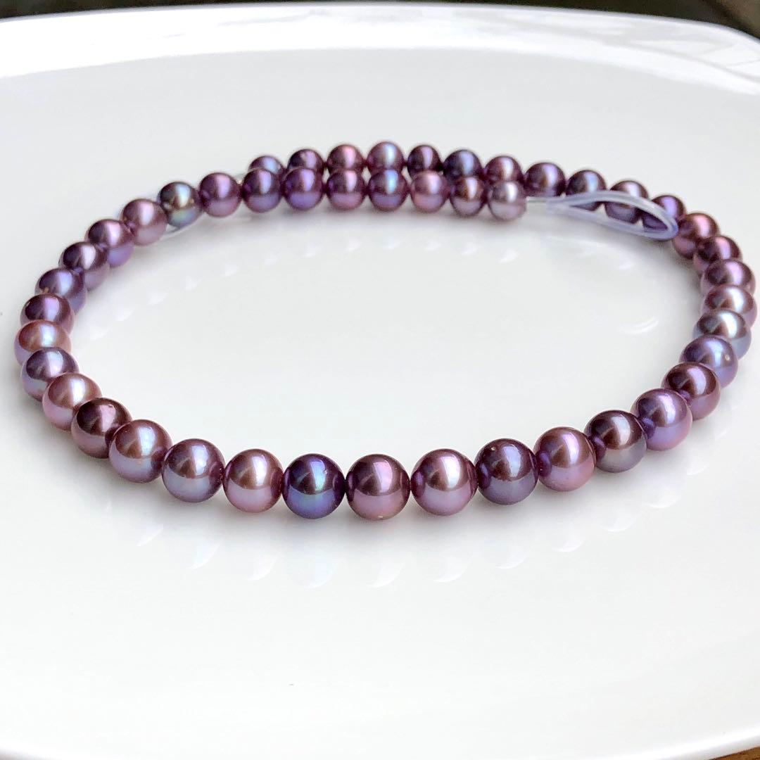 本真珠淡水エジソンパール　パープル系8-10㍉ネックレス連材BEN816