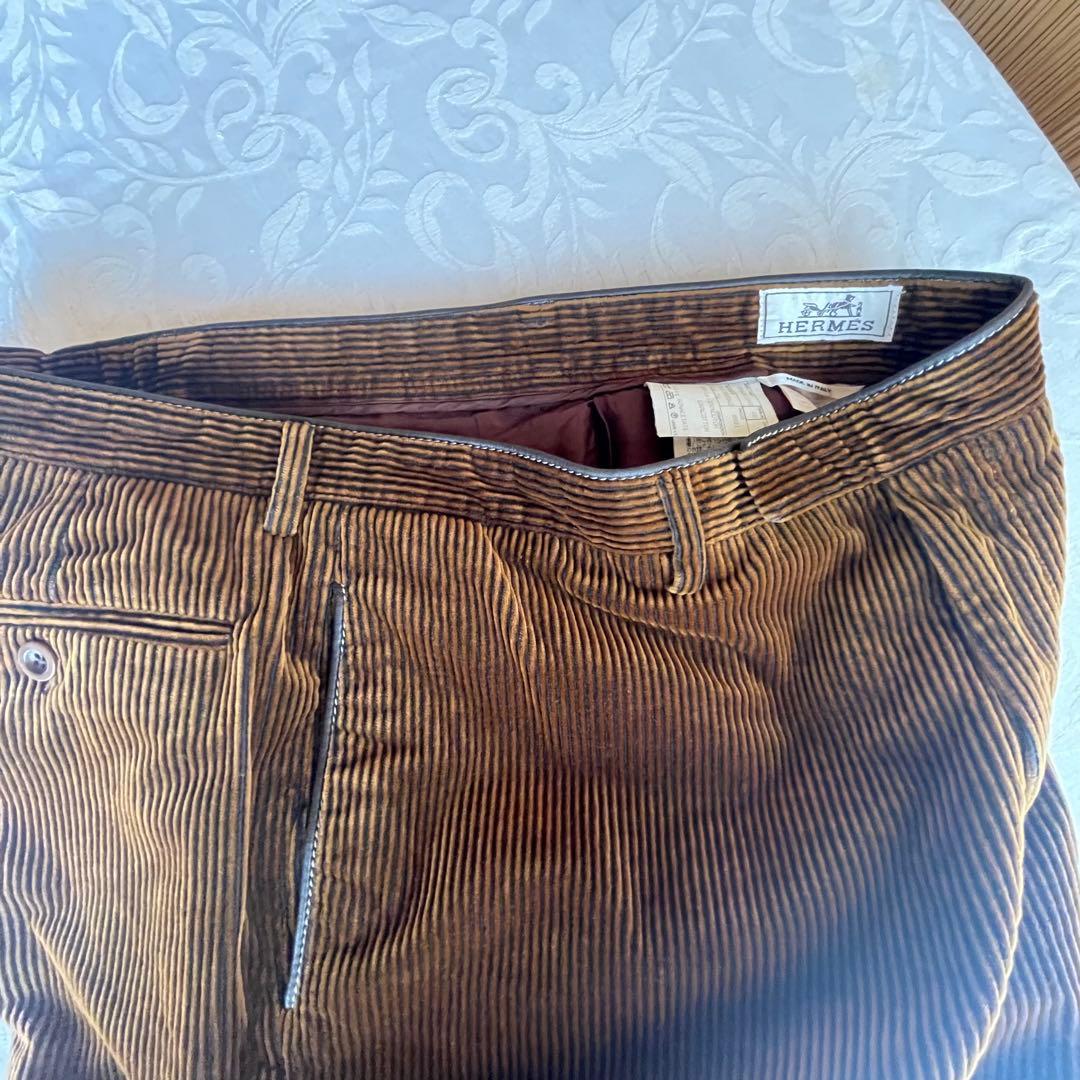 ☆HERMES☆ コーデュロイ パンツ スラックス 太畝 ブラウン LL XL
