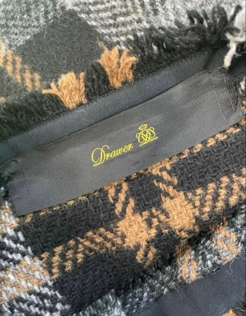 Drawer チェック柄ウールポンチョ ケープ マント