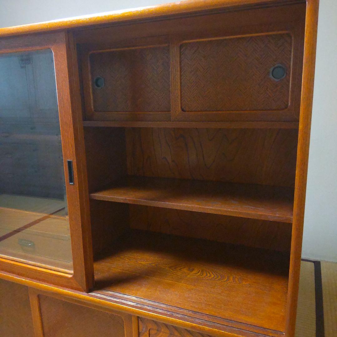 茶箪笥　和風木製ガラス扉収納棚