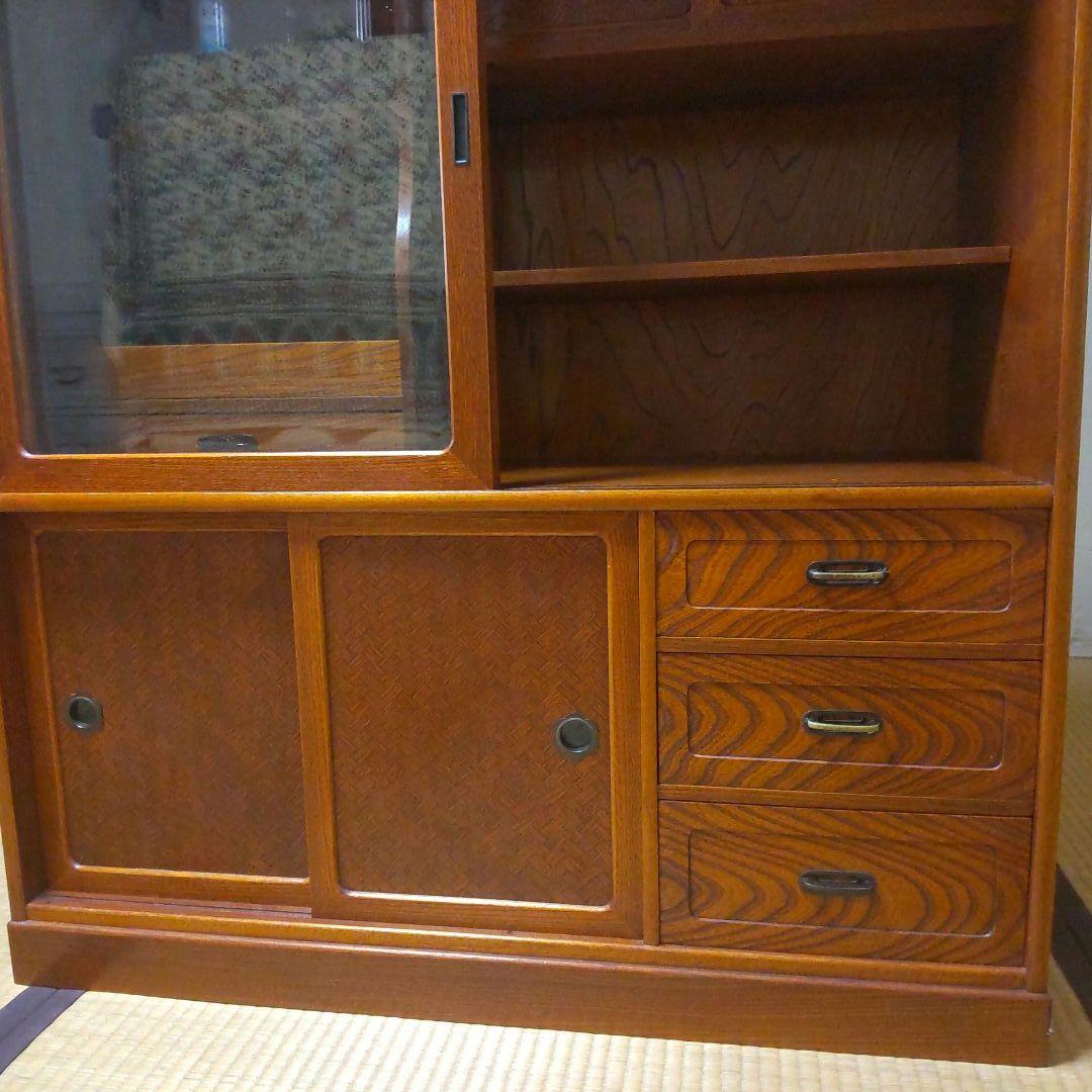 茶箪笥　和風木製ガラス扉収納棚