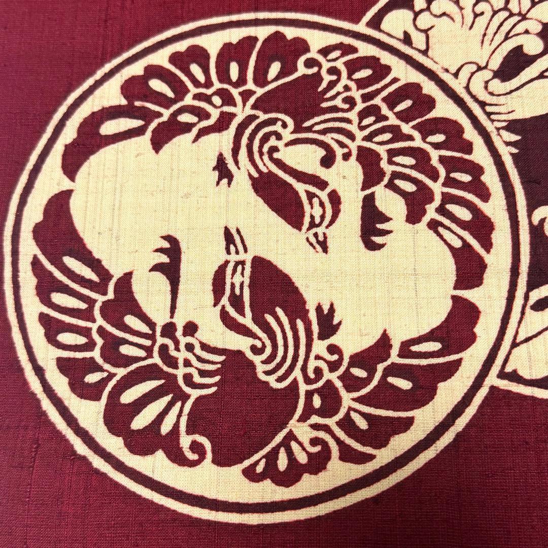 みー 名古屋帯 開き名古屋 鳳凰 紬 つむぎ 臙脂色 丸柄 NO-1419