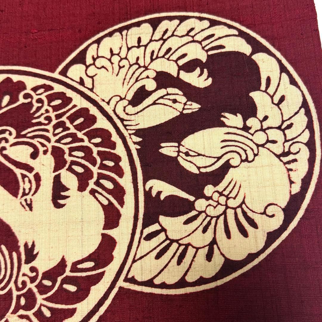 みー 名古屋帯 開き名古屋 鳳凰 紬 つむぎ 臙脂色 丸柄 NO-1419