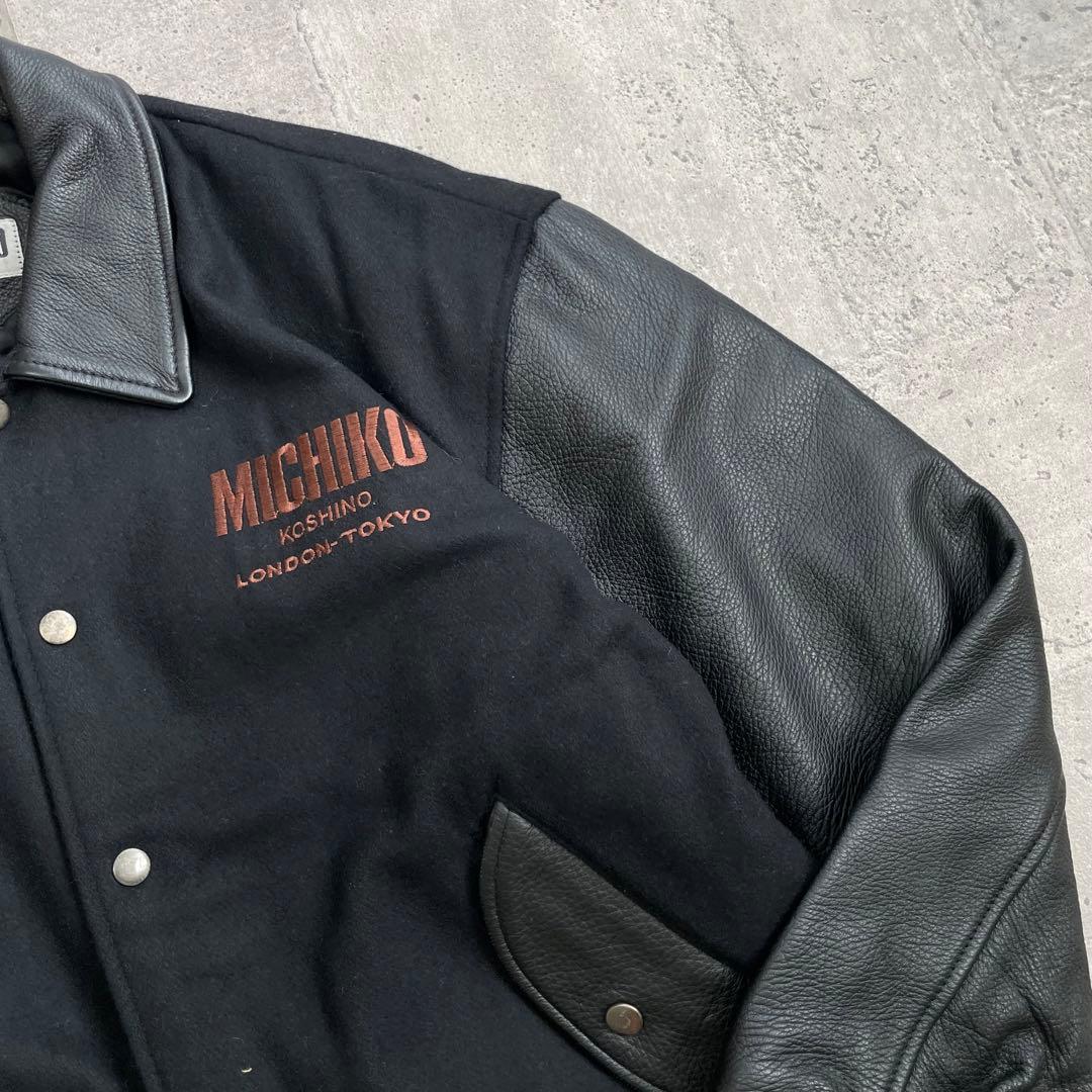80's vintage michiko 襟 袖 レザー スタジャン ブラック