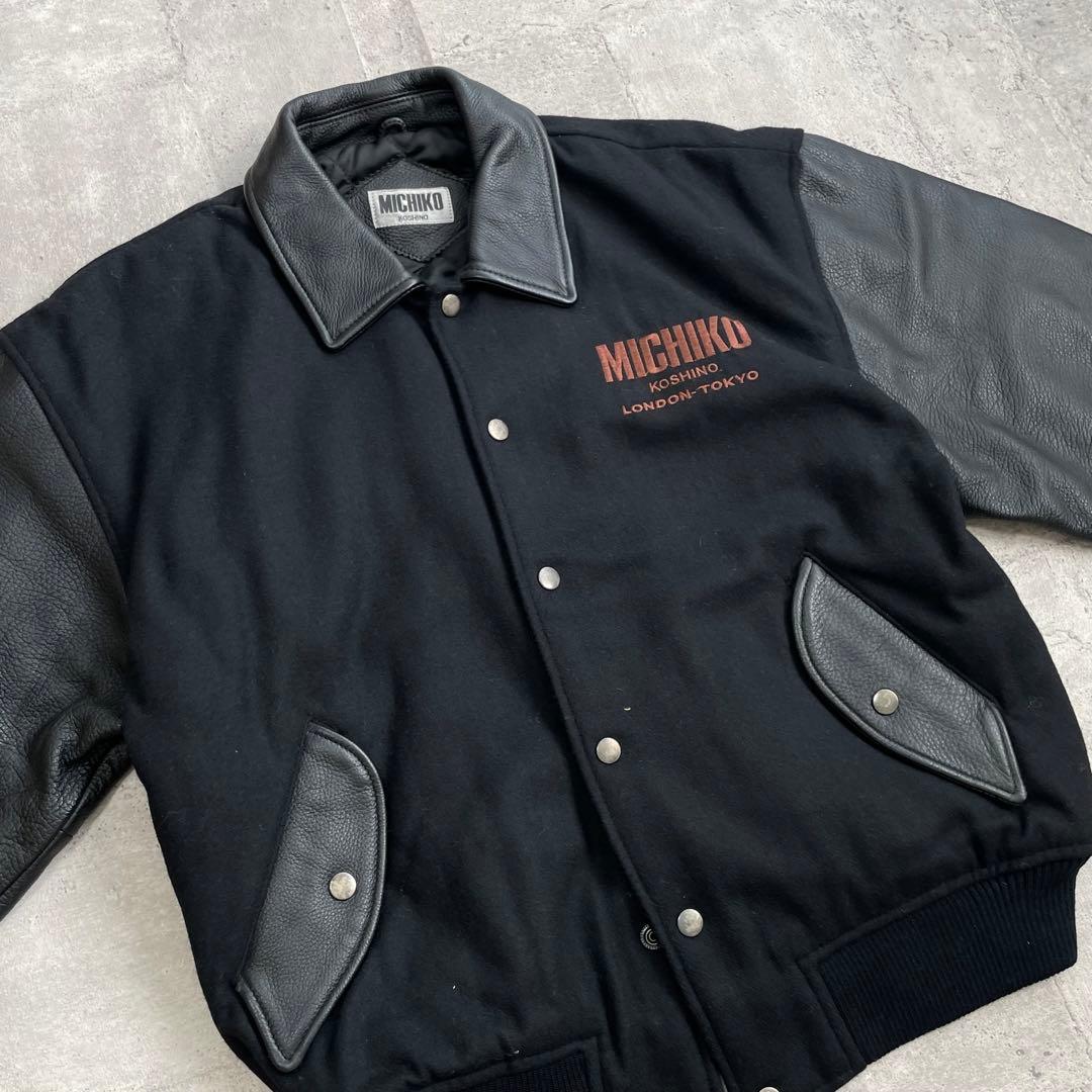 80's vintage michiko 襟 袖 レザー スタジャン ブラック