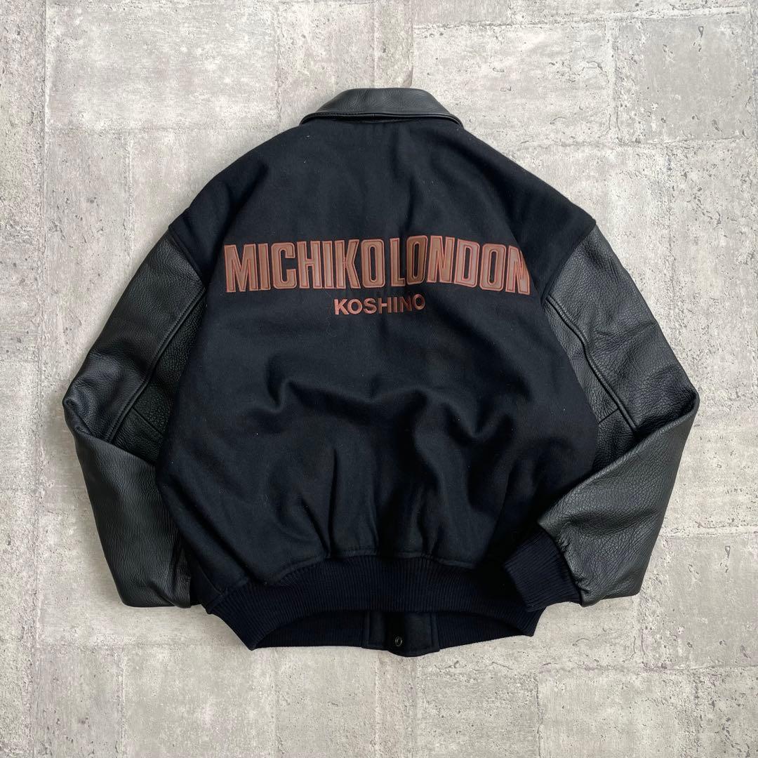 80's vintage michiko 襟 袖 レザー スタジャン ブラック