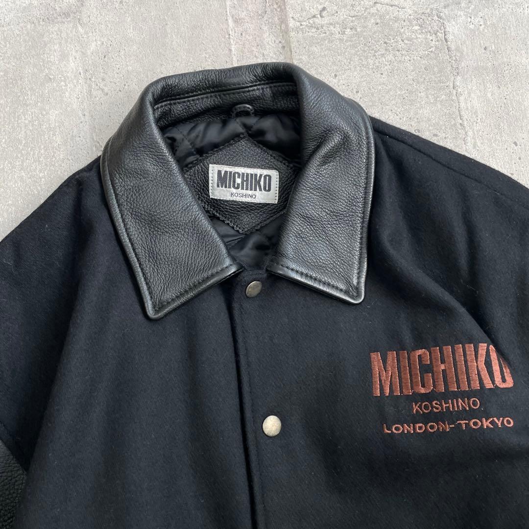 80's vintage michiko 襟 袖 レザー スタジャン ブラック