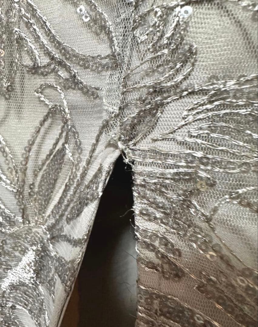 leja フリルチュールスリーブリボンIラインワンピースドレス　M