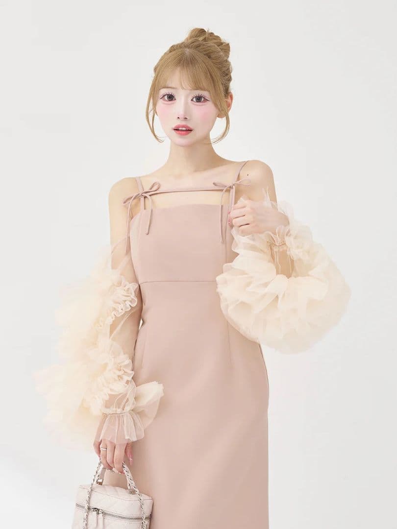 Darich ダーリッチ ボリュームスリーブチュールロングドレス FS