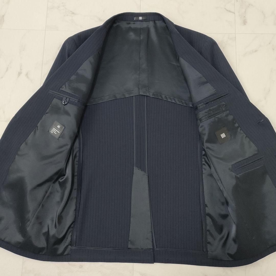 スーツセレクト　4Sシリーズ　3ピース　セットアップ　ストライプ　ネイビー　A6