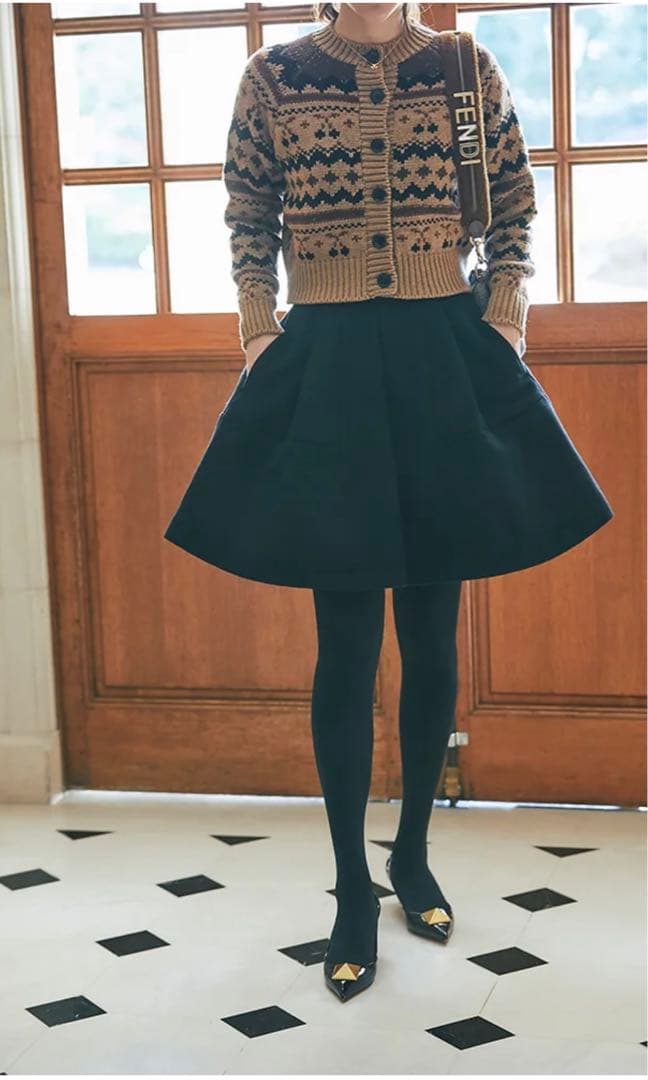 【新品】ハイウエストフレアキュロット(ブラック) XS