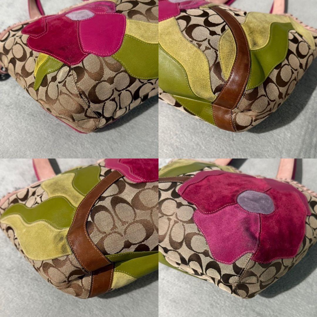 バッグ Coach Signature Flower Stitch Suede Bag