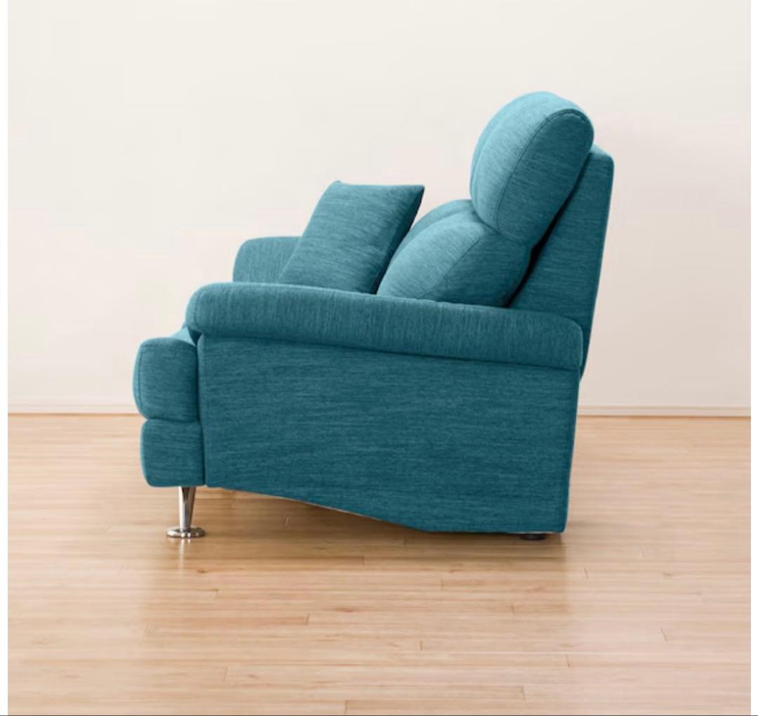 2人掛け布張りソファ ターコイズブルー