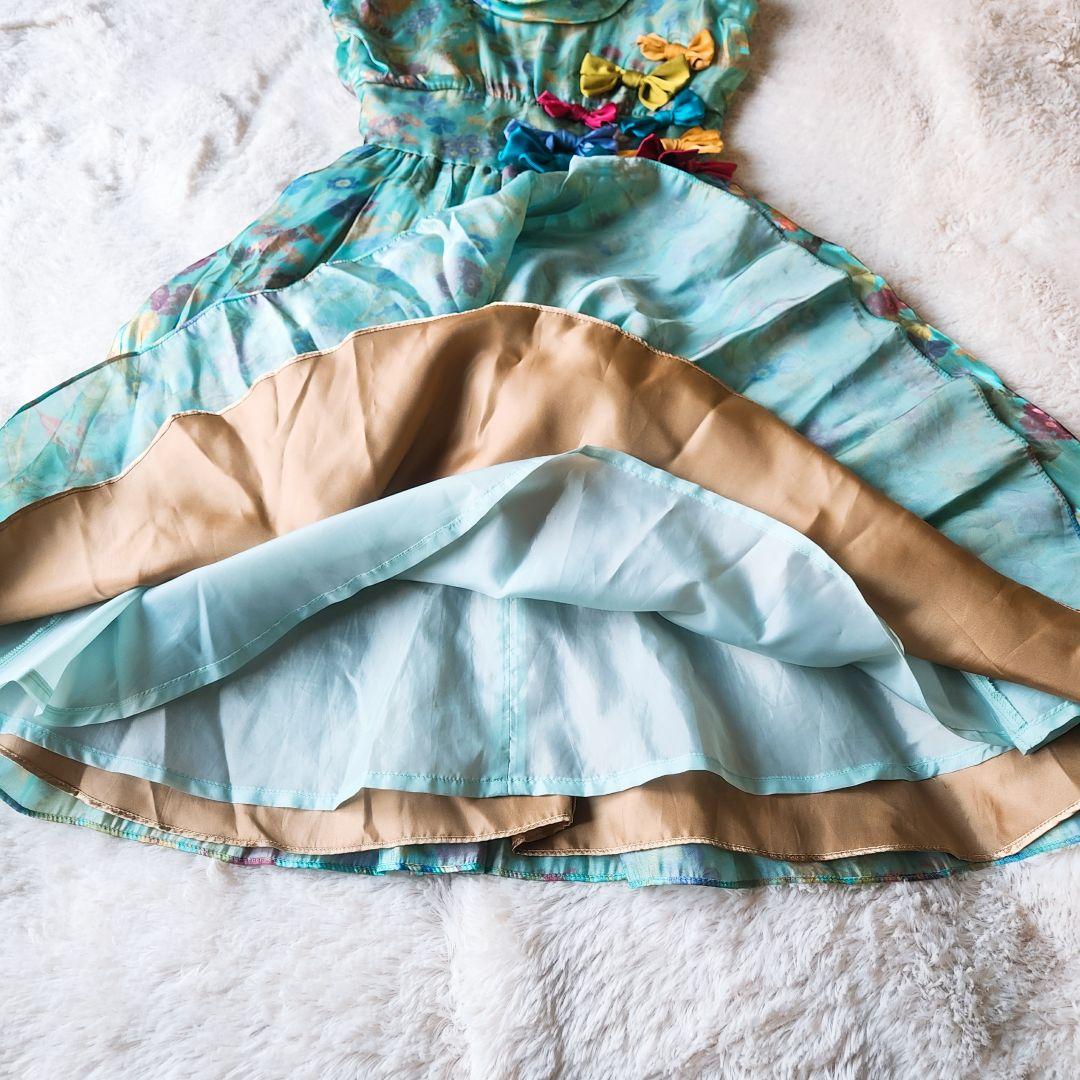 mezzo piano☆メゾピアノ☆140cm☆ドレス☆花柄☆グリーン☆リボン