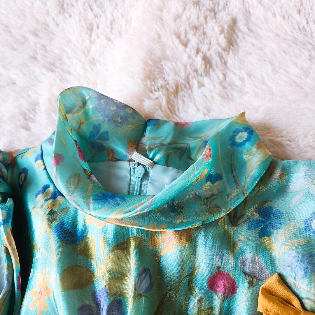 mezzo piano☆メゾピアノ☆140cm☆ドレス☆花柄☆グリーン☆リボン