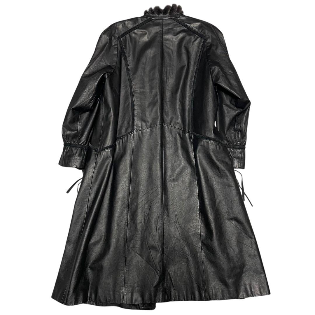 【vintage】牛革 マキシ丈カウレザー比翼ロングコート 日本製 ファー 黒L