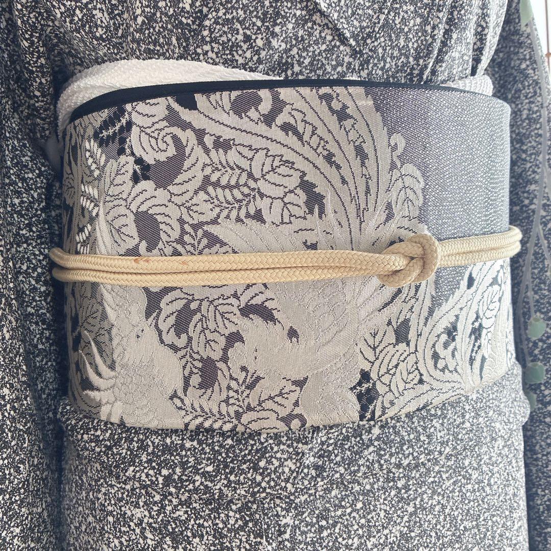 訪問着　フルセット　着物　正絹　黒　たたき染　大人モノトーン　墨花模様　N3