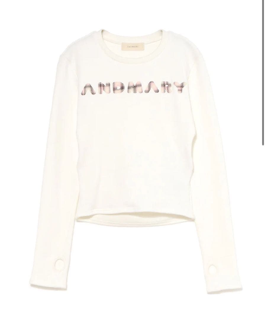 トップス Mary logo pattern tops white andmary