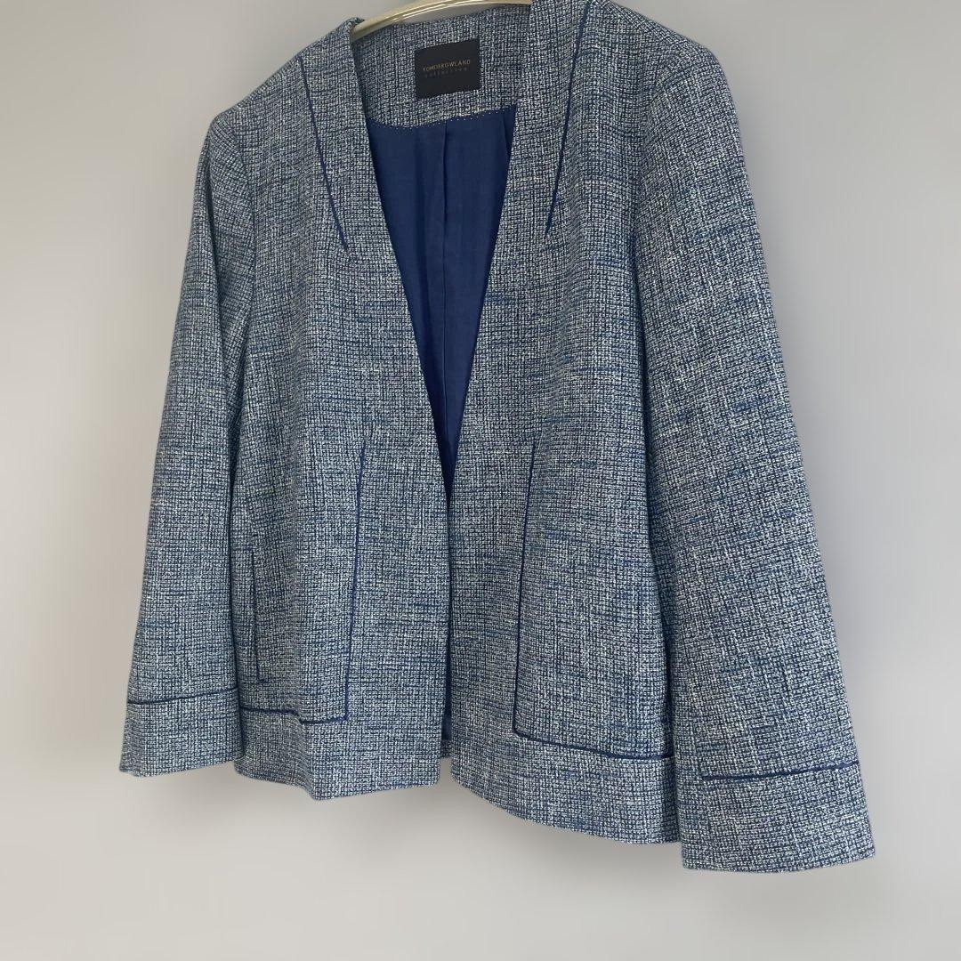 【美品】トゥモローランド ツイード　ジャケット　ファンシースラブ ノーカラー