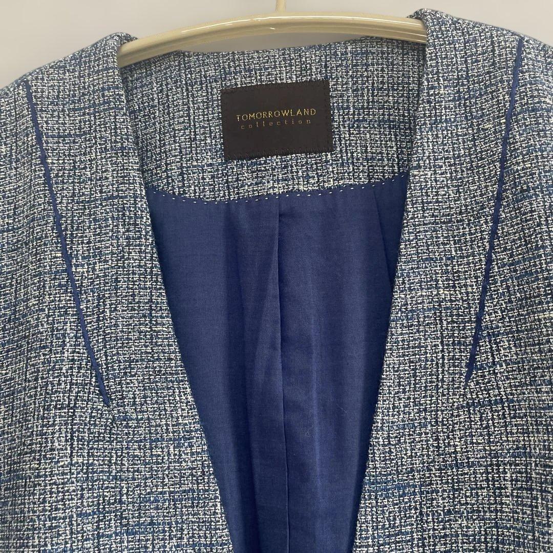 【美品】トゥモローランド ツイード　ジャケット　ファンシースラブ ノーカラー