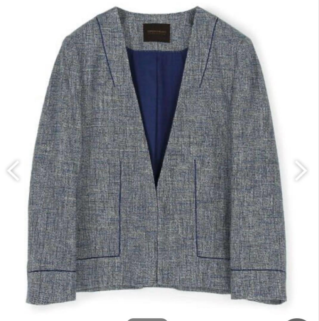 【美品】トゥモローランド ツイード　ジャケット　ファンシースラブ ノーカラー