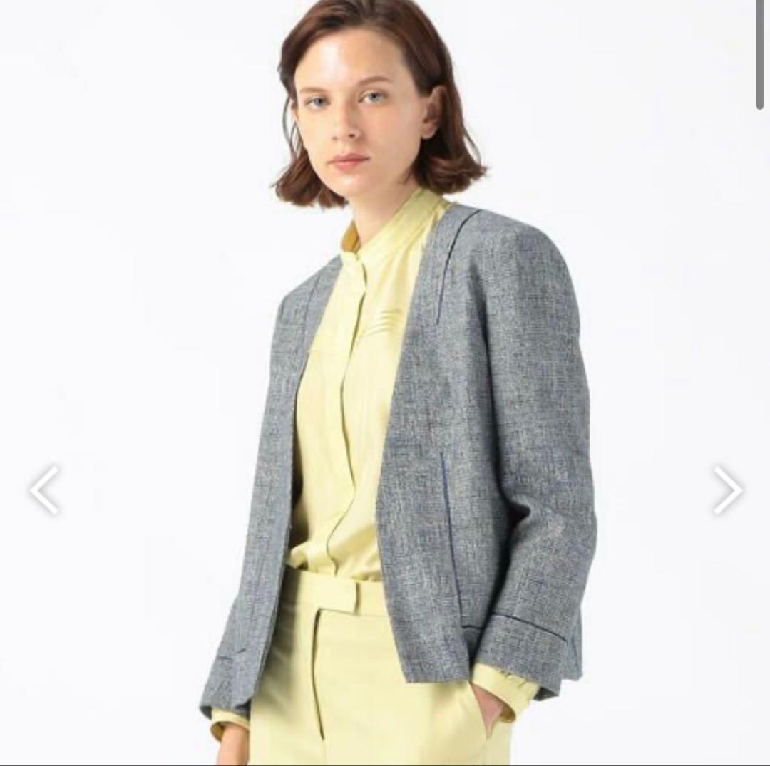 【美品】トゥモローランド ツイード　ジャケット　ファンシースラブ ノーカラー