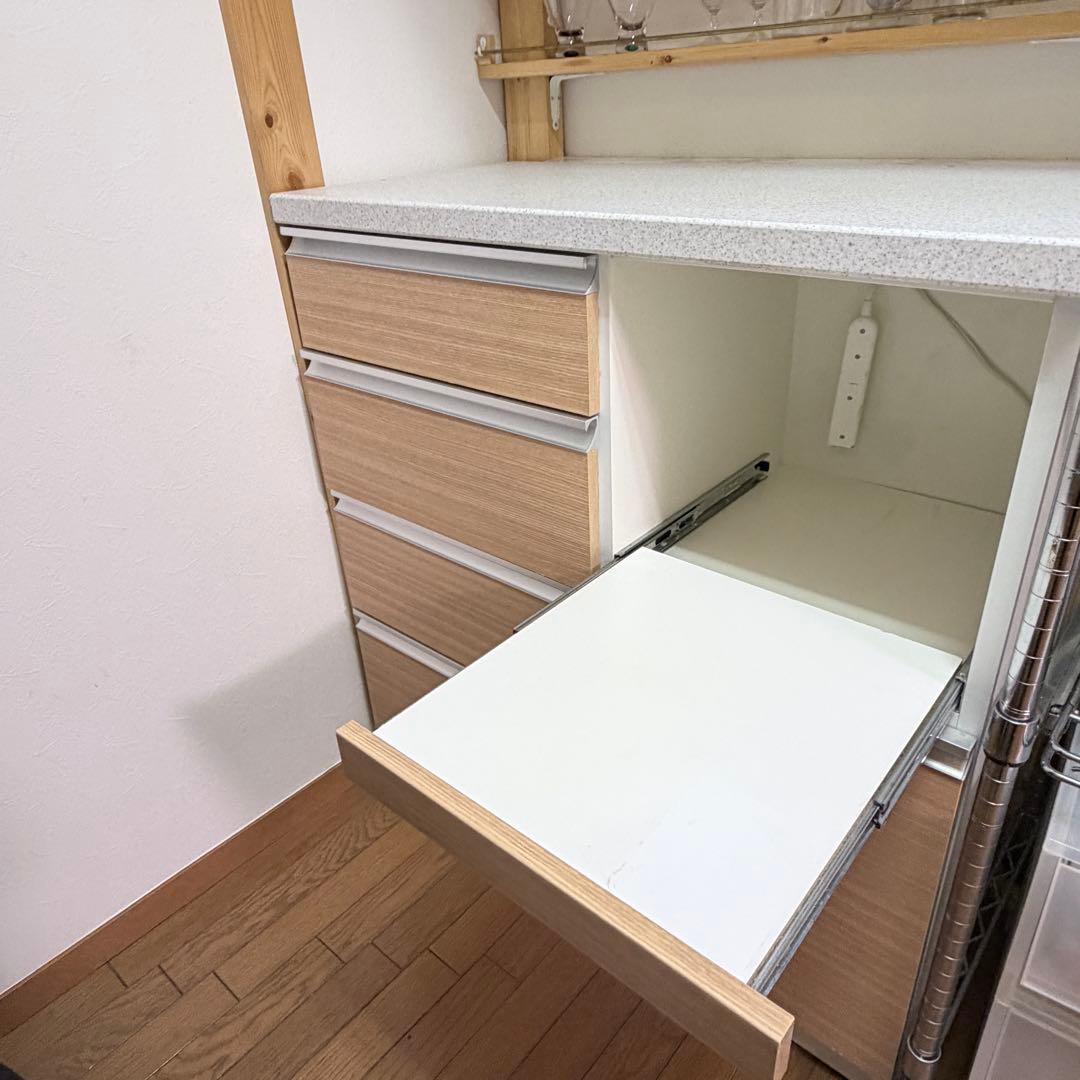 ニトリ カップボード シャロー 食器棚 木目 キッチンカウンター