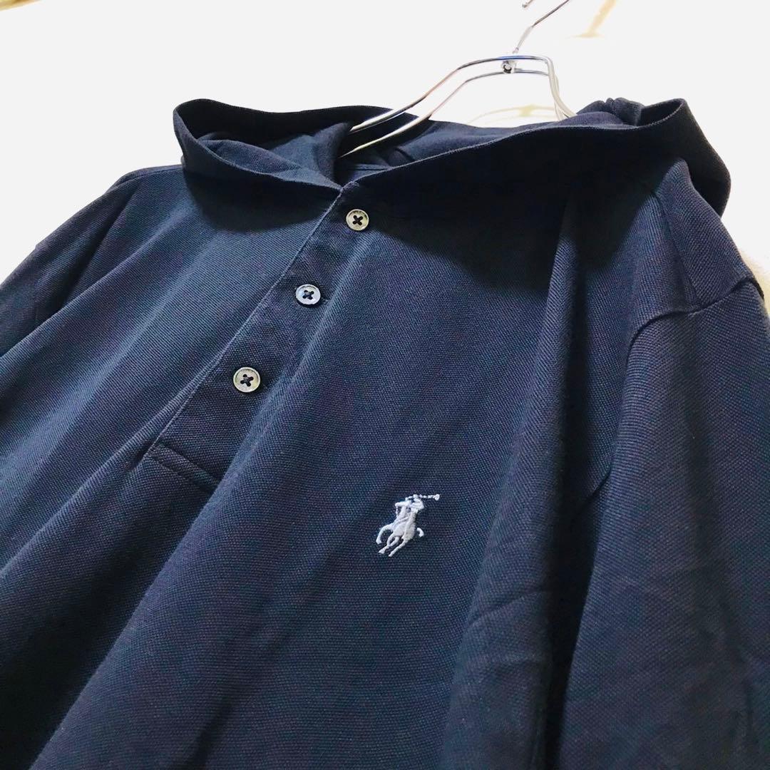 ポロラルフローレン フーディー 長袖ポロシャツ ワンポイントロゴ L ブラック