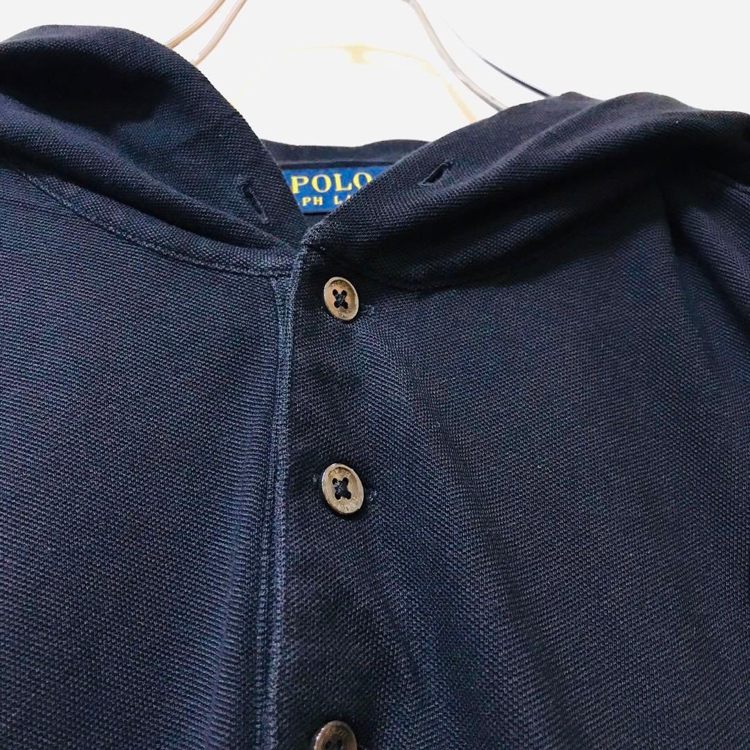 ポロラルフローレン フーディー 長袖ポロシャツ ワンポイントロゴ L ブラック